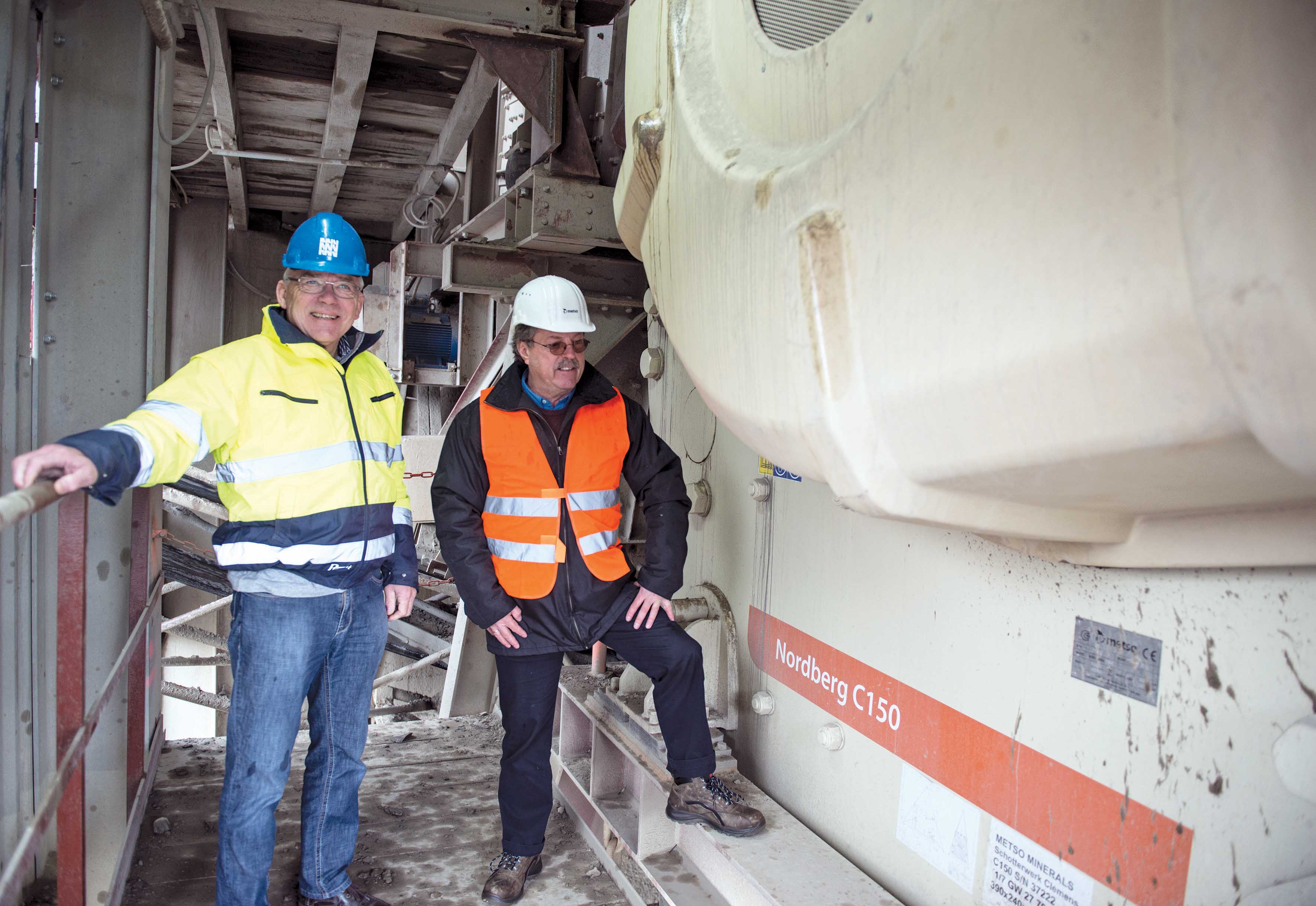 Udo Noss and Werner Kruse with Metso's C150 jaw crusher 