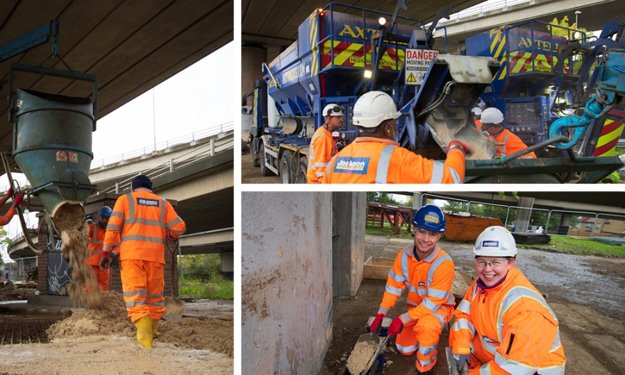 Cemfree low CO2 concrete has been used for the first time on the Woodford West Viaduct on the M25