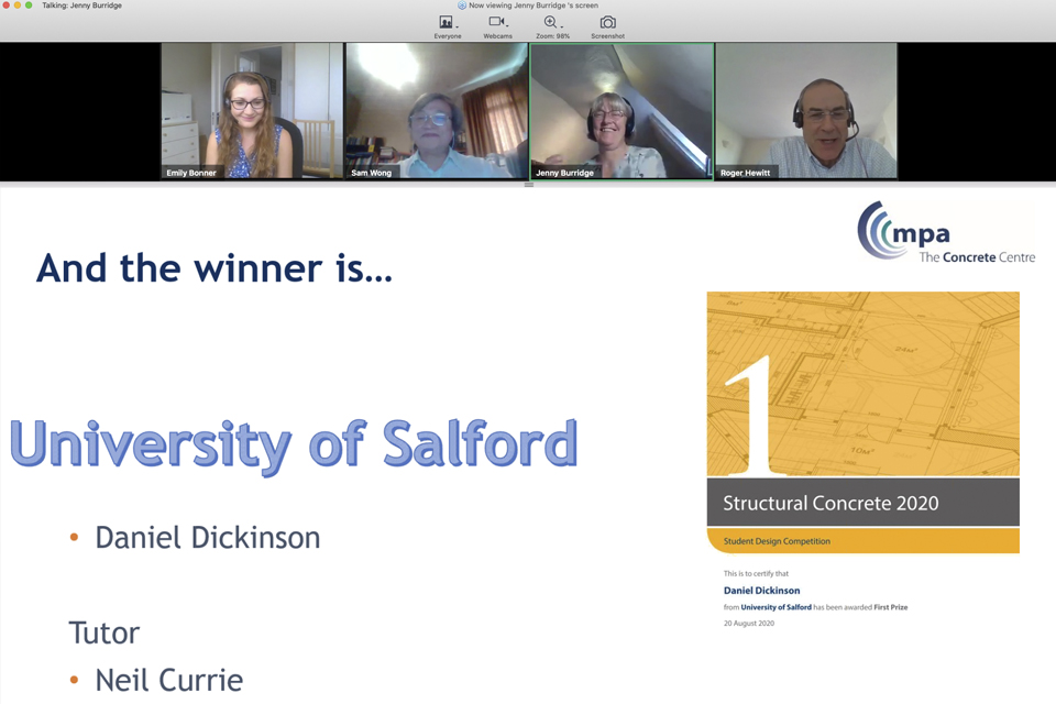 The University of Salford got their prize at the virtual awards ceremony