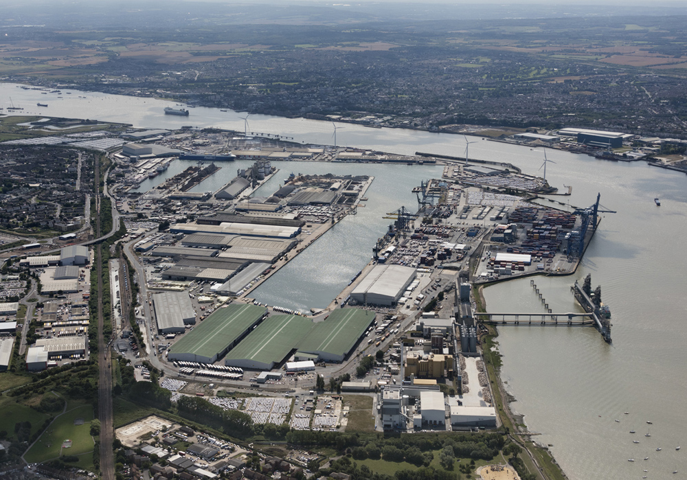 An aerial view of Tilbury Docks 