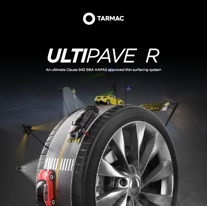 Tarmac's ULTIPAVE R asphalt incorporates recycled end-of-life car tyres. Image: Tarmac