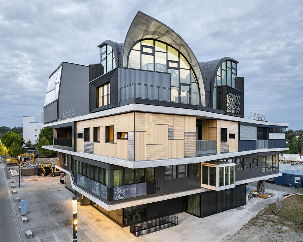 The HiLo unit sits on the top platform of the NEST research and innovation building on the Empa campus in Dübendorf, Switzerland.  Pic: Roman Keller