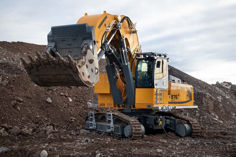 Liebherr says it currently expects to attain the second highest turnover in its history by year-end 2021. Pictured: The company's new R 976-E electric crawler excavator