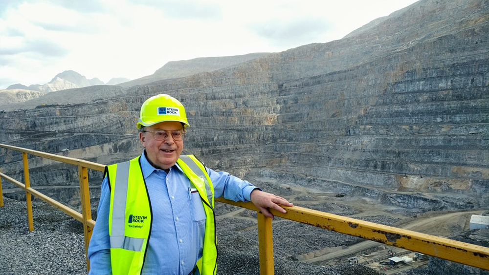 Jim O’Brien pictured during a visit to Stevin Rock’s Khor Khuwair 60 million tonnes/year quarry in the United Arab Emirates, the largest limestone quarry in the world