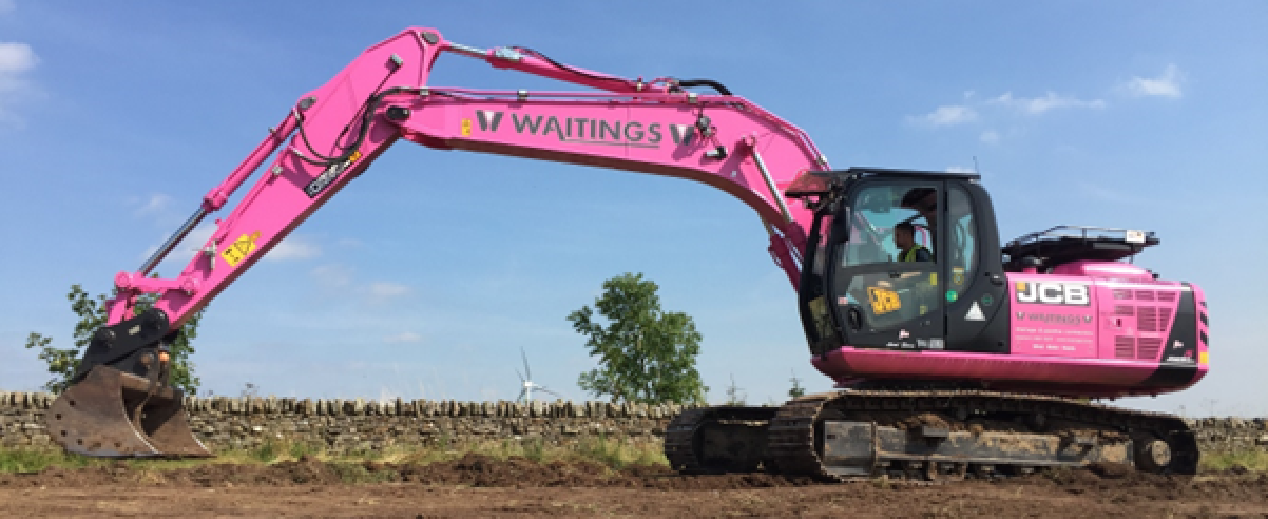 The JCB 'candy pink digger' has so far raised over £100k for cancer charities