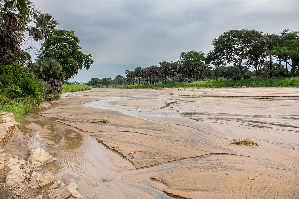 Kidepo River in Uganda. Rivers are a popular sand source for miners