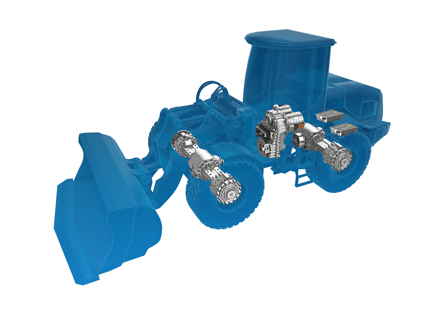 The ZF eTRAC drive system enables emission-free operation of medium-sized wheeled loaders