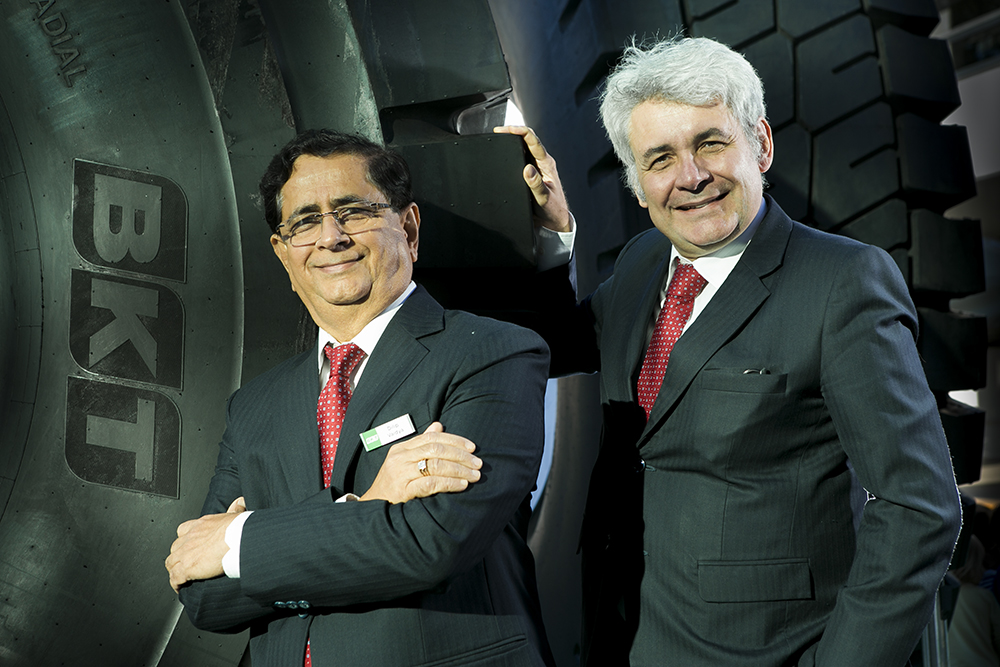 Dilip Vaidya, BKT senior president & director - Technology (left), and Piero Torassa, BKT field engineering manager, at bauma 2022 Munich