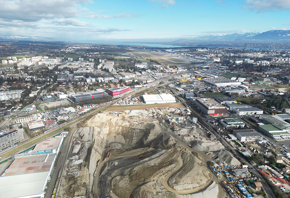 An aerial view of GESA’s Montfleury gravel pit near Geneva airport