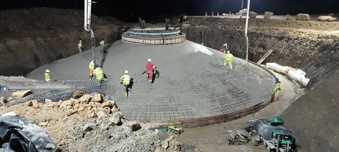 Aggregate Industries supplied and poured the vast 750m3 concrete requirement for each of the project's eight wind turbine bases