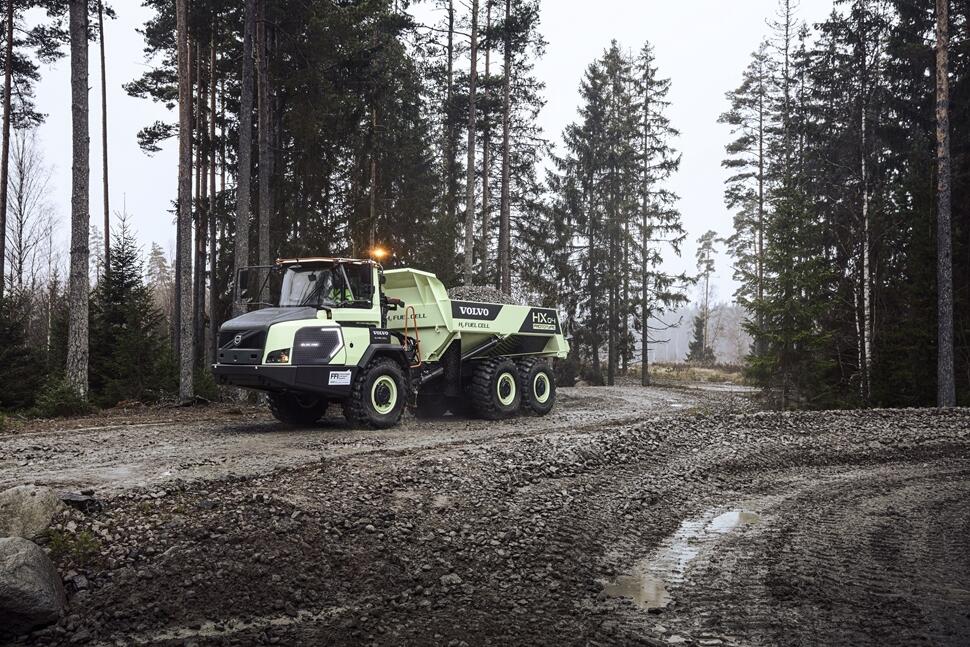 The Volvo HX04 is the world's first prototype fuel cell articulated hauler