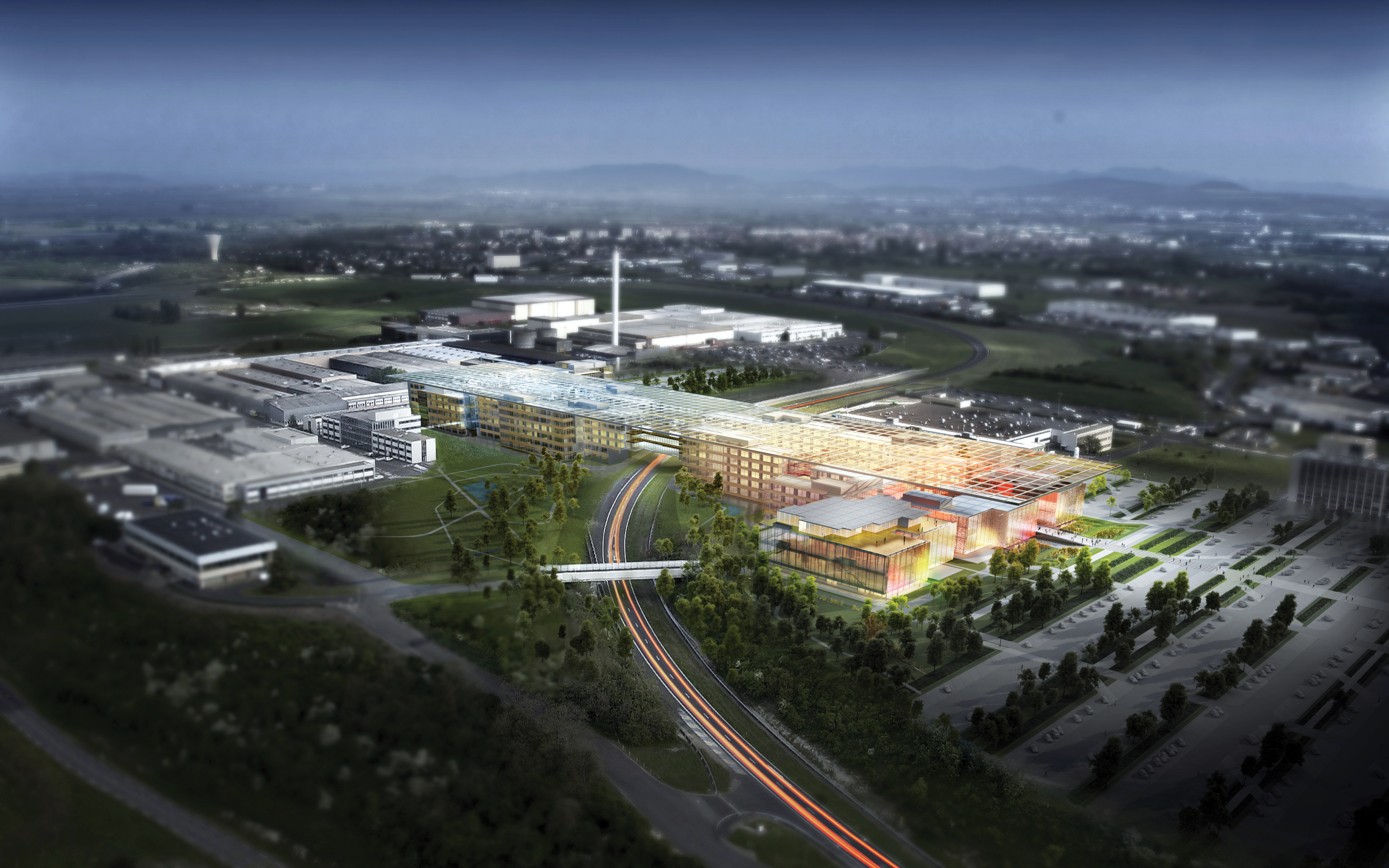 CAD model aerial view of Michelin's new technology centre in France