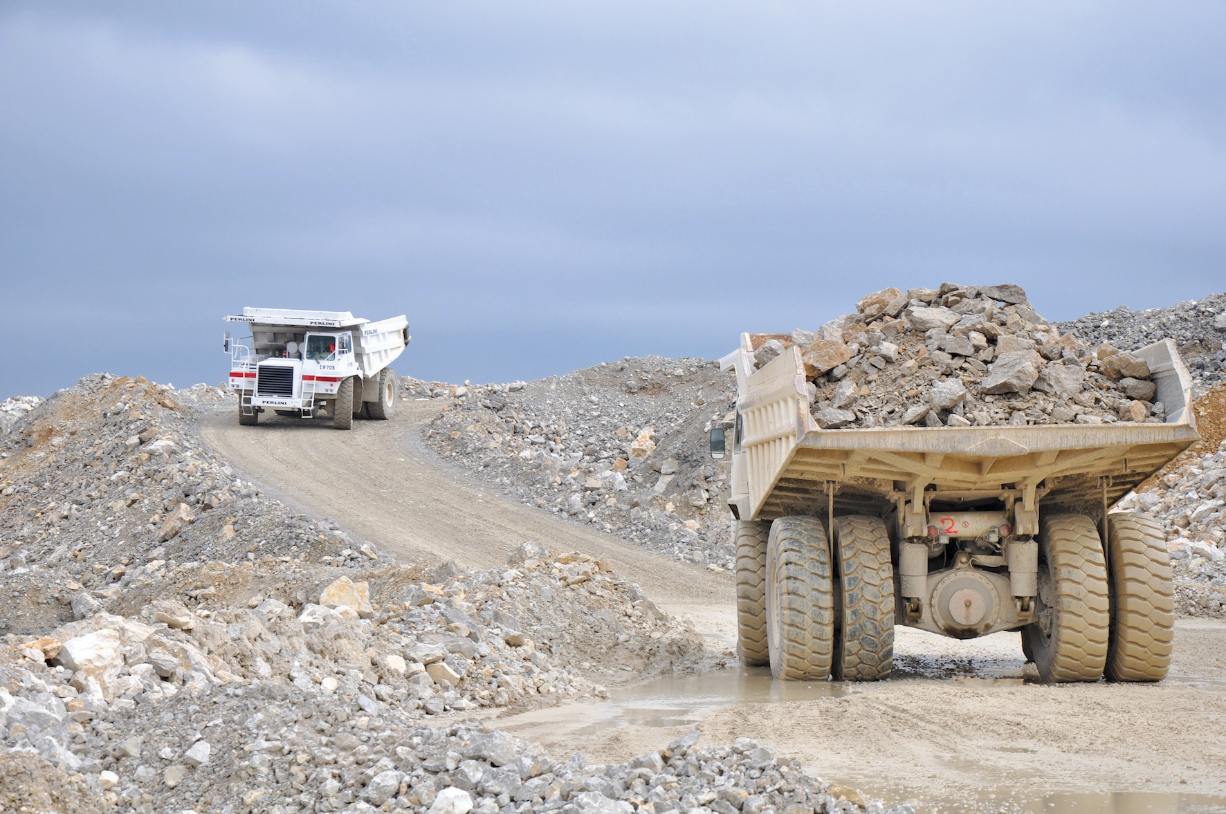 The Perlini dumpers transport around 55tonnes every journey
