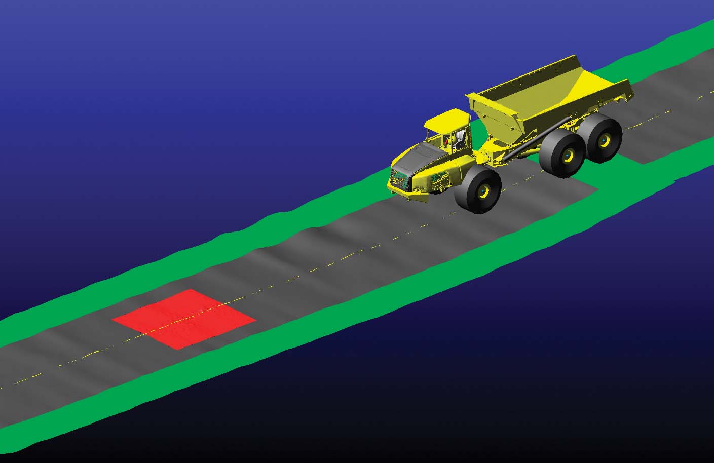 A40 articulated hauler running on a virtual test track