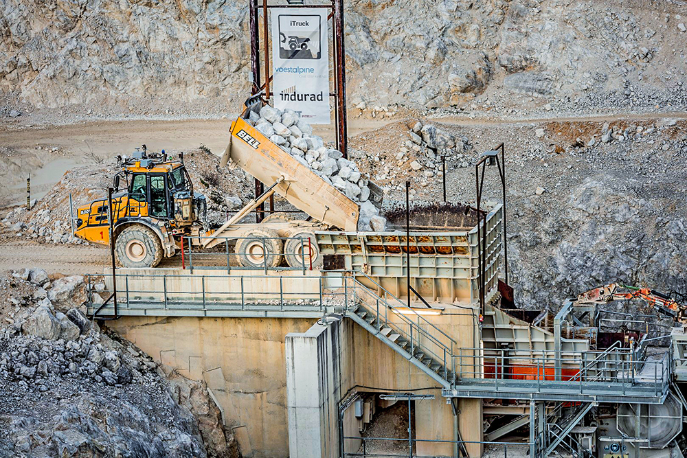 An autonomous haulage system has been fitted on Bell B30E ADTs at a lime quarry in the Alps