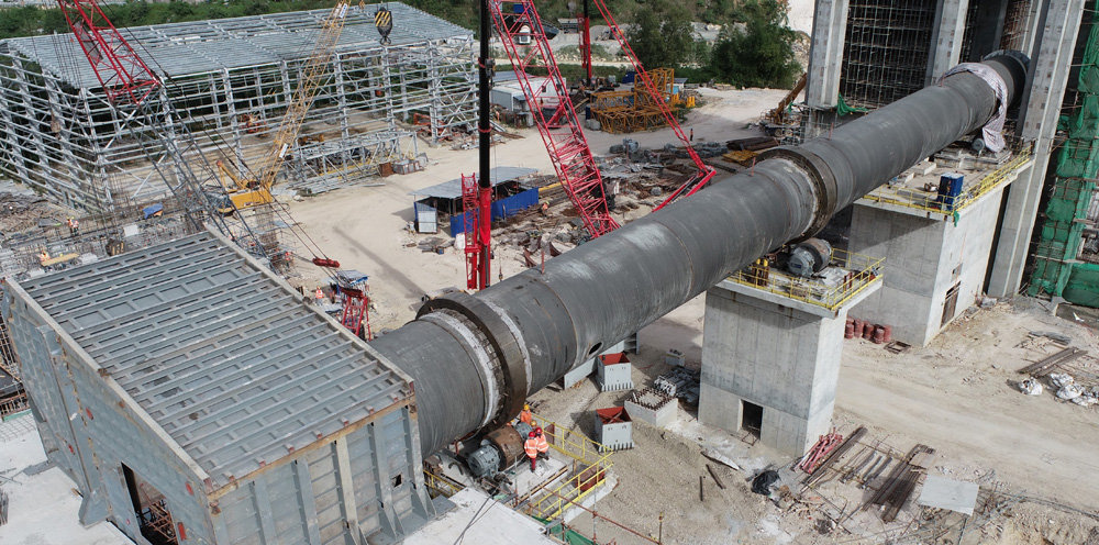 The new rotary kiln being lowered into position at CEMEX Philippines’ Solid Cement plant in Antipolo city