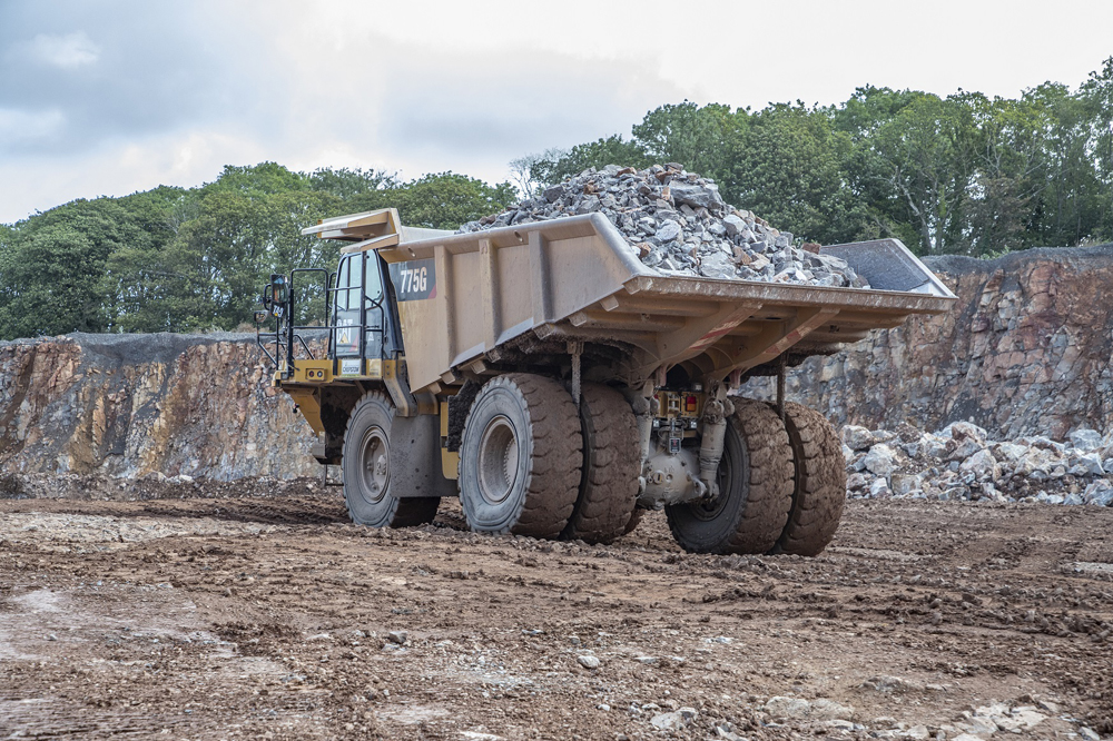 One of Chepstow Plant International’s Cat 775G rigid dump trucks on a customer quarry site