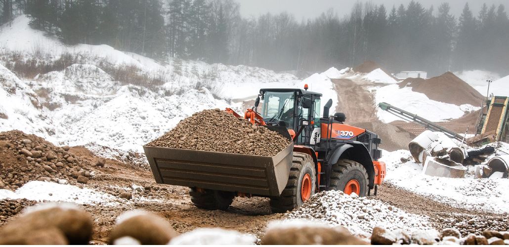 A Hitachi ZW370-6 wheeled loader in a Finnish quarry