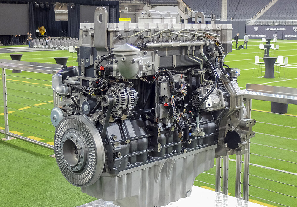 Caterpillar’s C13D diesel engine on show at its launch event at Las Vegas Raiders football stadium