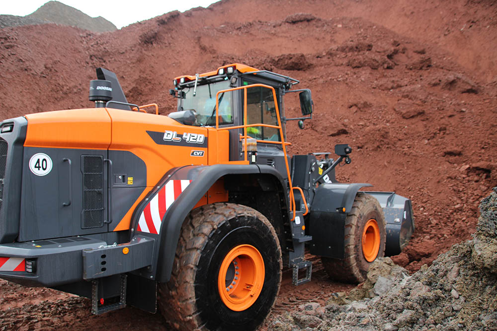 Develon DL420CVT-5 and DL420CVT-7 wheeled loaders are big fuel savers for German building materials company August Lücking. Pic: Develon