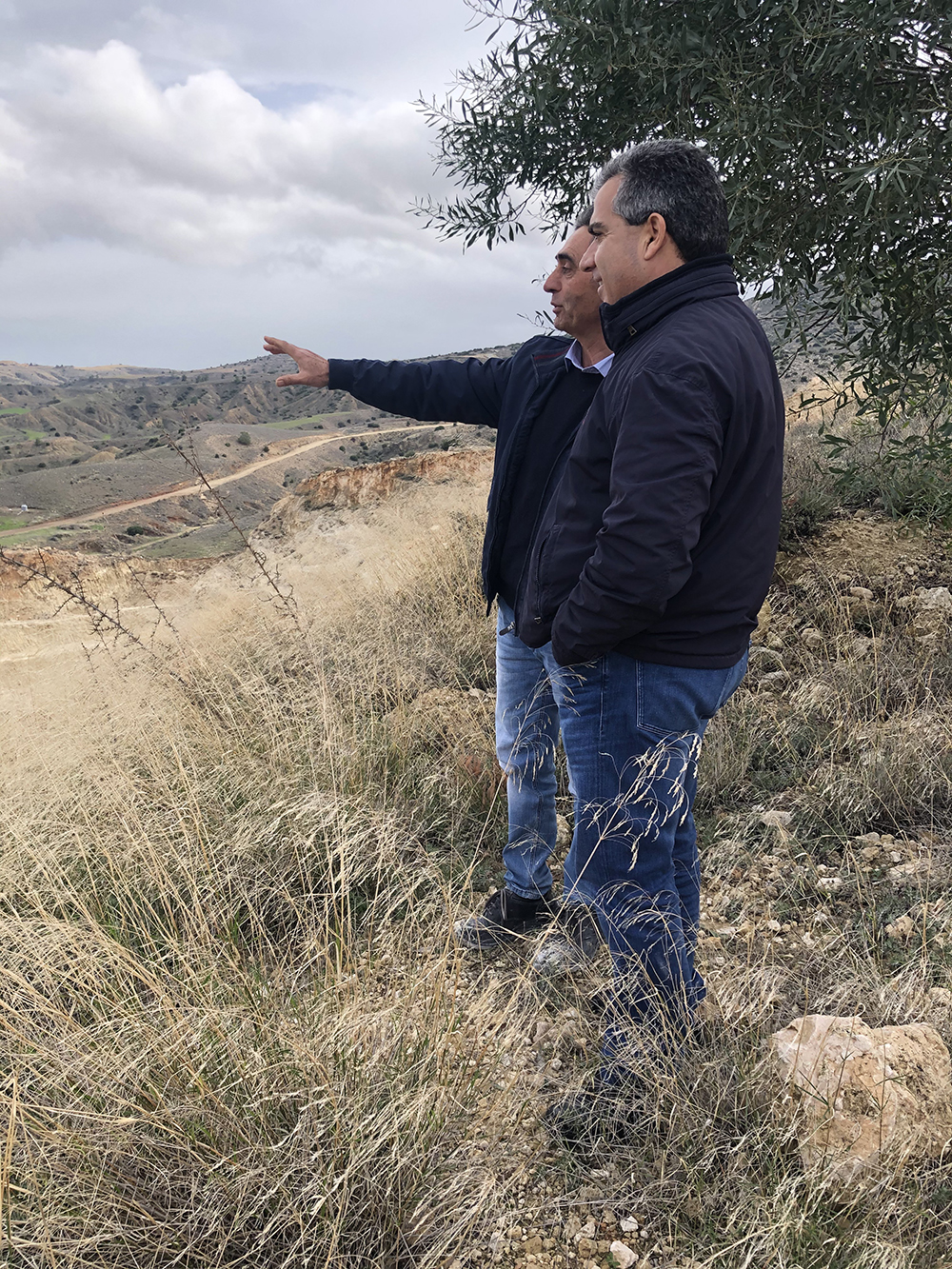 Demetris Vattis and Antonis Latouros surveying the quarrying landscape in Mistero