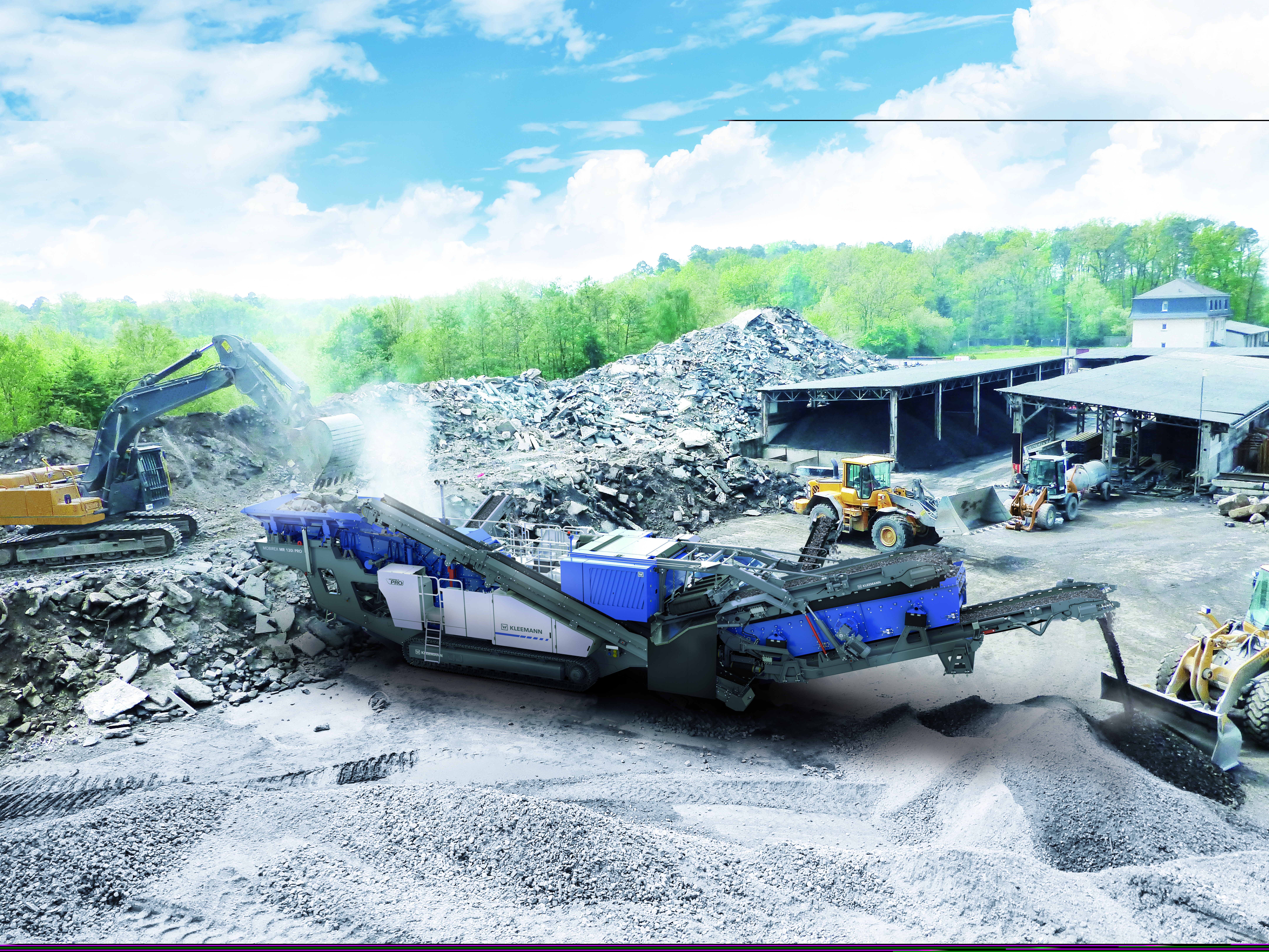 The preconditions for using a Kleemann crushing plant with E-DRIVE are often favourable in stationary recycling. An adequate power supply is often available, even occasionally from an in-company photovoltaic system. Pic: Kleemann