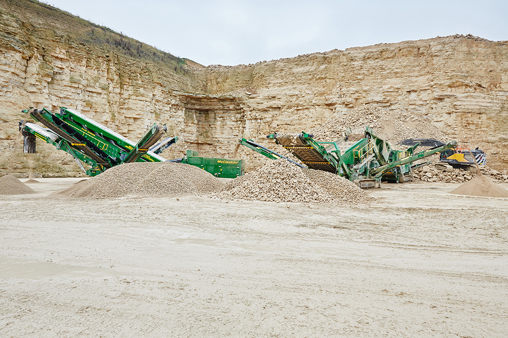 Fenwick Minerals’ fleet of McCloskey International plant includes, from left to right, a J50 jaw crusher, R230 screener, and a S190 Double Deck screener