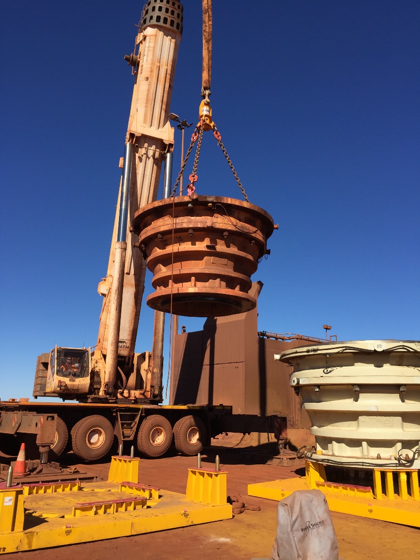 A Metso Rotable Top Shell in action  – ready to be installed during a planned shutdown at a Boral Australia gold and copper mine.