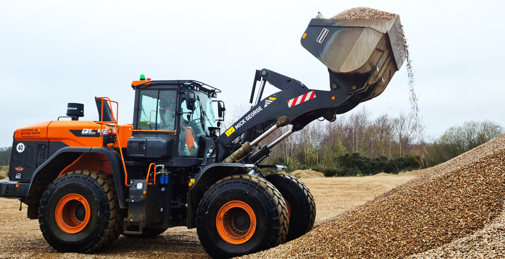 The Mick George Group has received Britain’s first new Doosan DL-7 wheeled loaders. Pictured is one of the company’s DL420-7 models