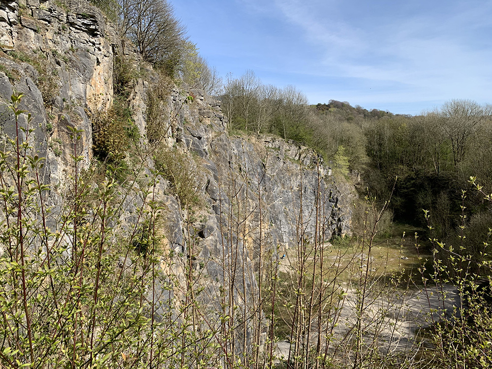 A former quarry face at The National Stone Centre