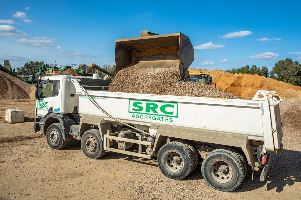 An SRC Aggregates truck receiving aggregates material 