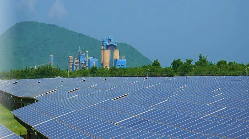 A solar photovoltaic (PV) plant installed at Dalmia’s Kapilas cement works in Odisha, India