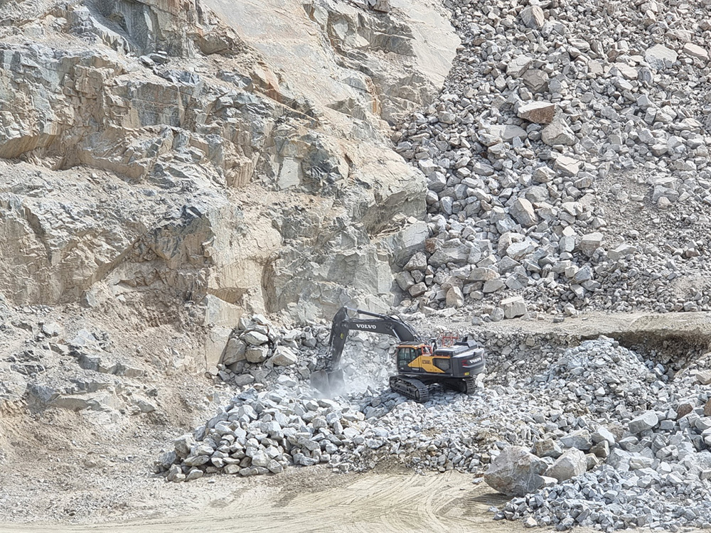 A Volvo CE EC550E crawler excavator at work in a South Korean quarry