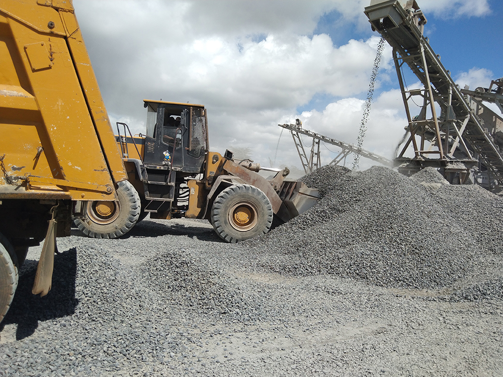 A wheeled loader at work at a Kenyan aggregates processing site