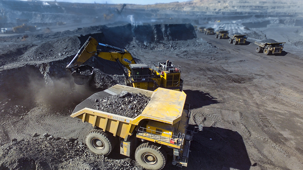 An XCMG XDE240 rigid dump truck among the manufacturer’s machines working at a coal mine in Shanxi, northwest China