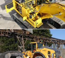 Komatsu hydraulic excavator and Volvo L180H wheeled loader 