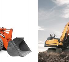 Doosan DL220-5 wheeled loader and Hyundai HX480 L crawler excavator