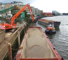 Filling barge with sand for beach nourishment 
