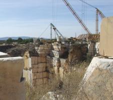 Marble blocks being winched from quarry