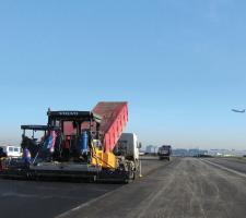 Volvo Asphalt paver in action at Warsaw's Chopin Airport