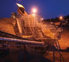 Rock being fed to jaw crusher