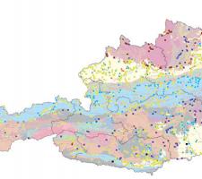 Map of Austria's spread of  sand, gravel and hard rock quarries