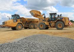 Cat 972M XE wheeled loader and Cat 725C ADT 