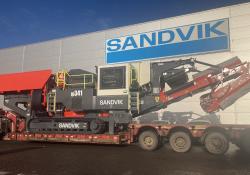 A Sandvik QJ341 tracked jaw crusher awaiting despatch to a customer