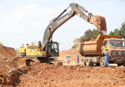 A road construction  site in Uganda where a  new regulatory regime on  industrial explosives for quarries is expected soon. Pic: Uganda National Roads Authority (UNRA)