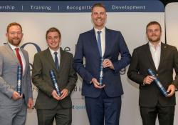 From left to right: Award winners Peter Triccas TMIQ, Ben Marsh, Oliver Kibble TMIQ, and Lewis Pinch TMIQ