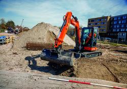 The ZX55U-EB  is Hitachi Construction Machinery’s first five-tonne battery-powered excavator in Europe. Pic: HCME