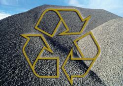 secondary aggregate pile with recycling logo