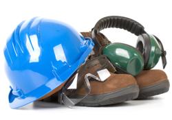 Hard hat, boots, goggles and ear protectors - Health and Safety gear